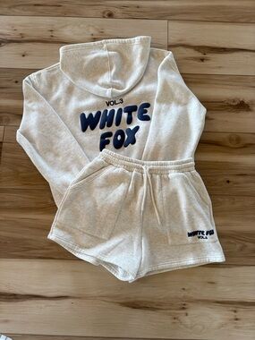 WHITE FOX Cream Logo Hoodie & Shorts Set